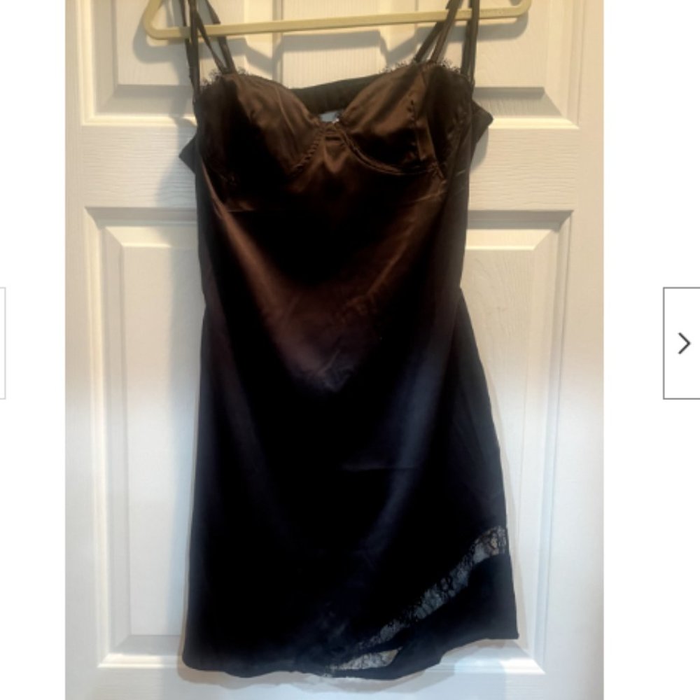 NEW Black Satin Lace Trim Slip Club Dress- Going Out